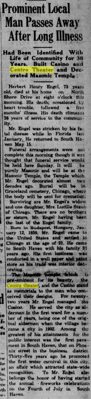 Centre Theater - Jul 8 1932 Article And Builder And Designer Of Theater (newer photo)